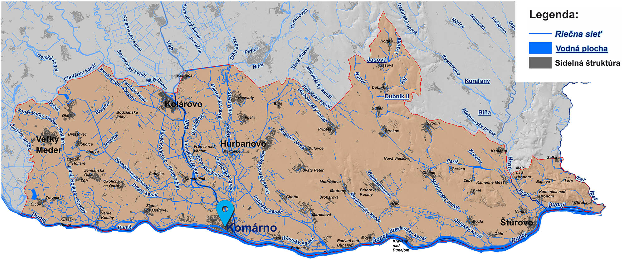 mapa správy povodia vnútorných vôd Komárno