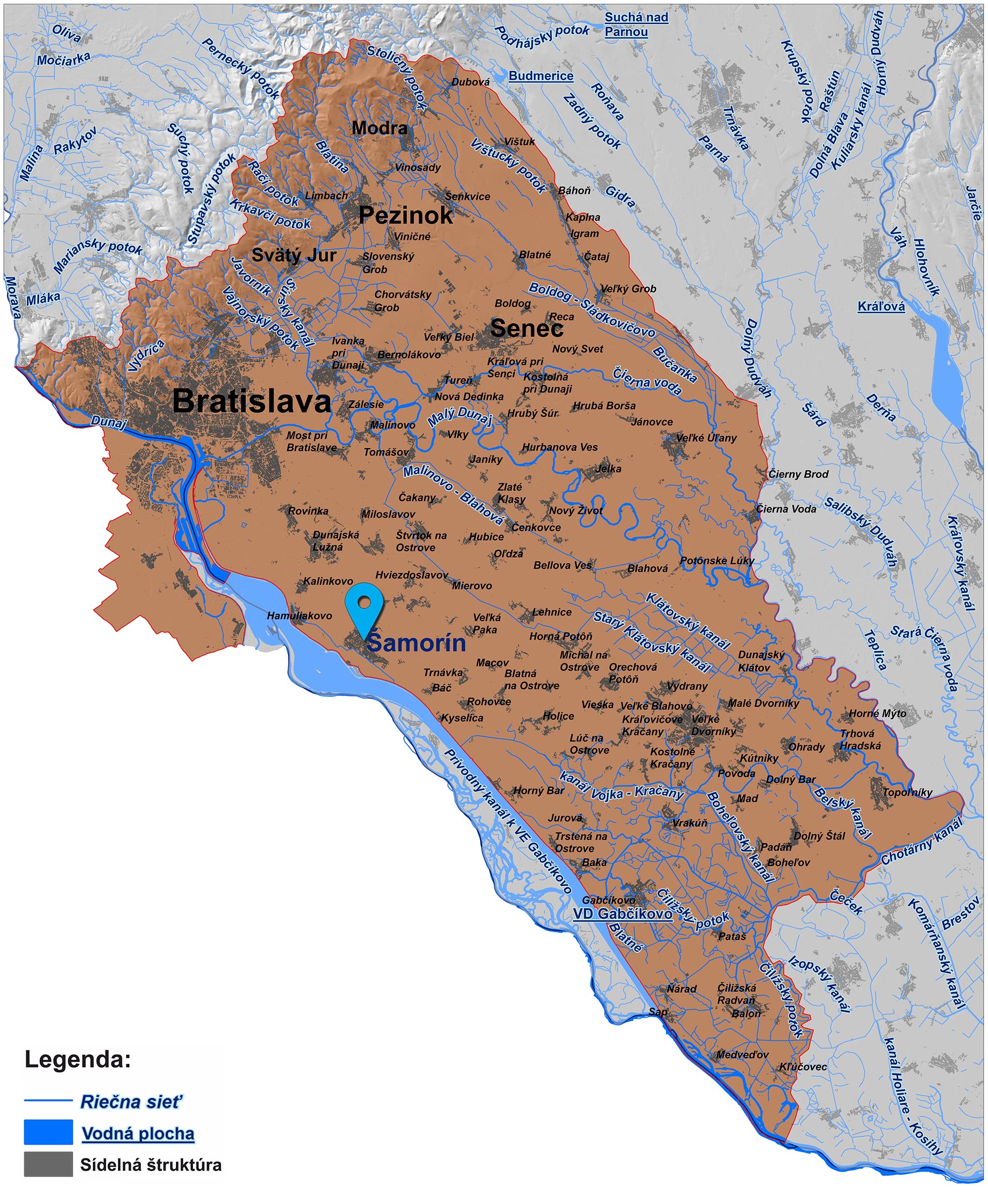 mapa správy povodia vnútorných vôd Šamorín