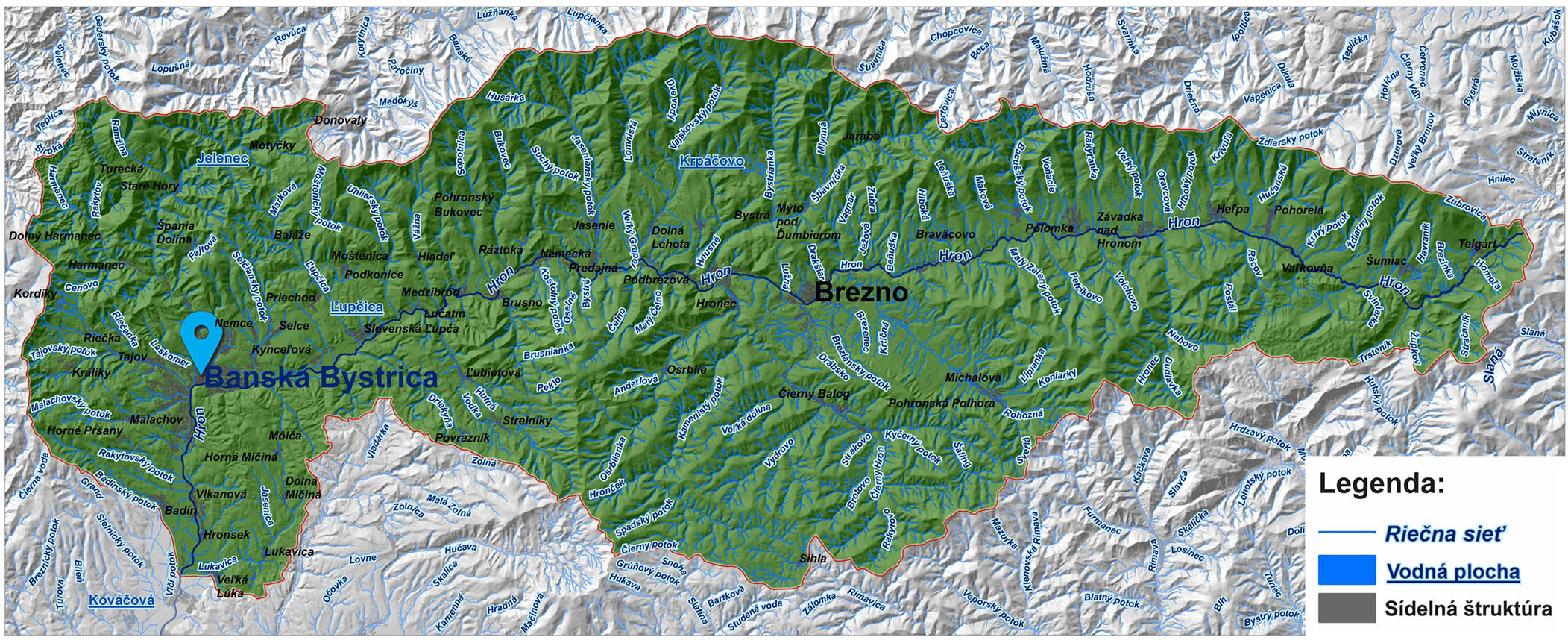 mapa správy povodia horného Hrona Banská Bystrica