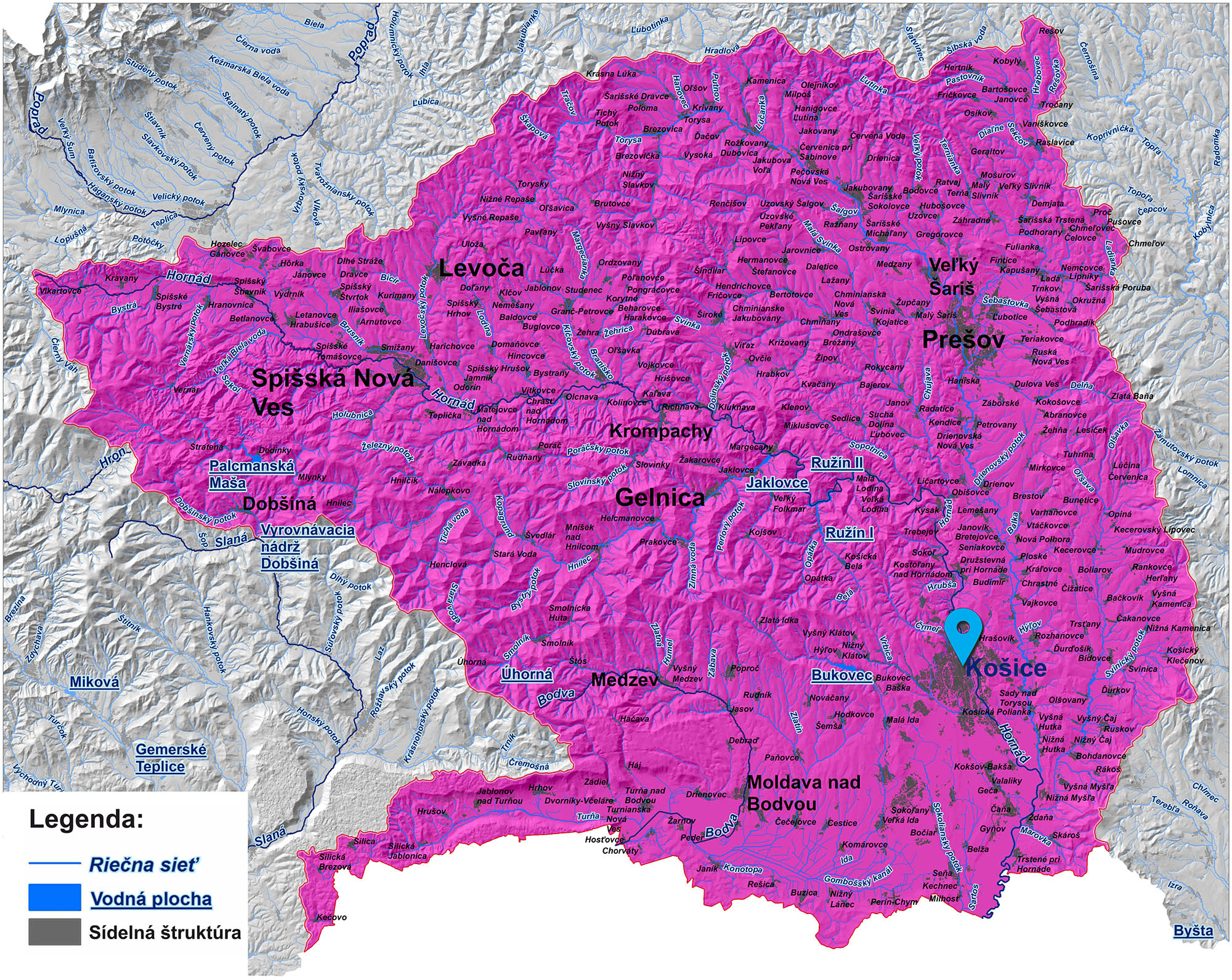 mapa správy povodia Hornádu a Bodvy Košice