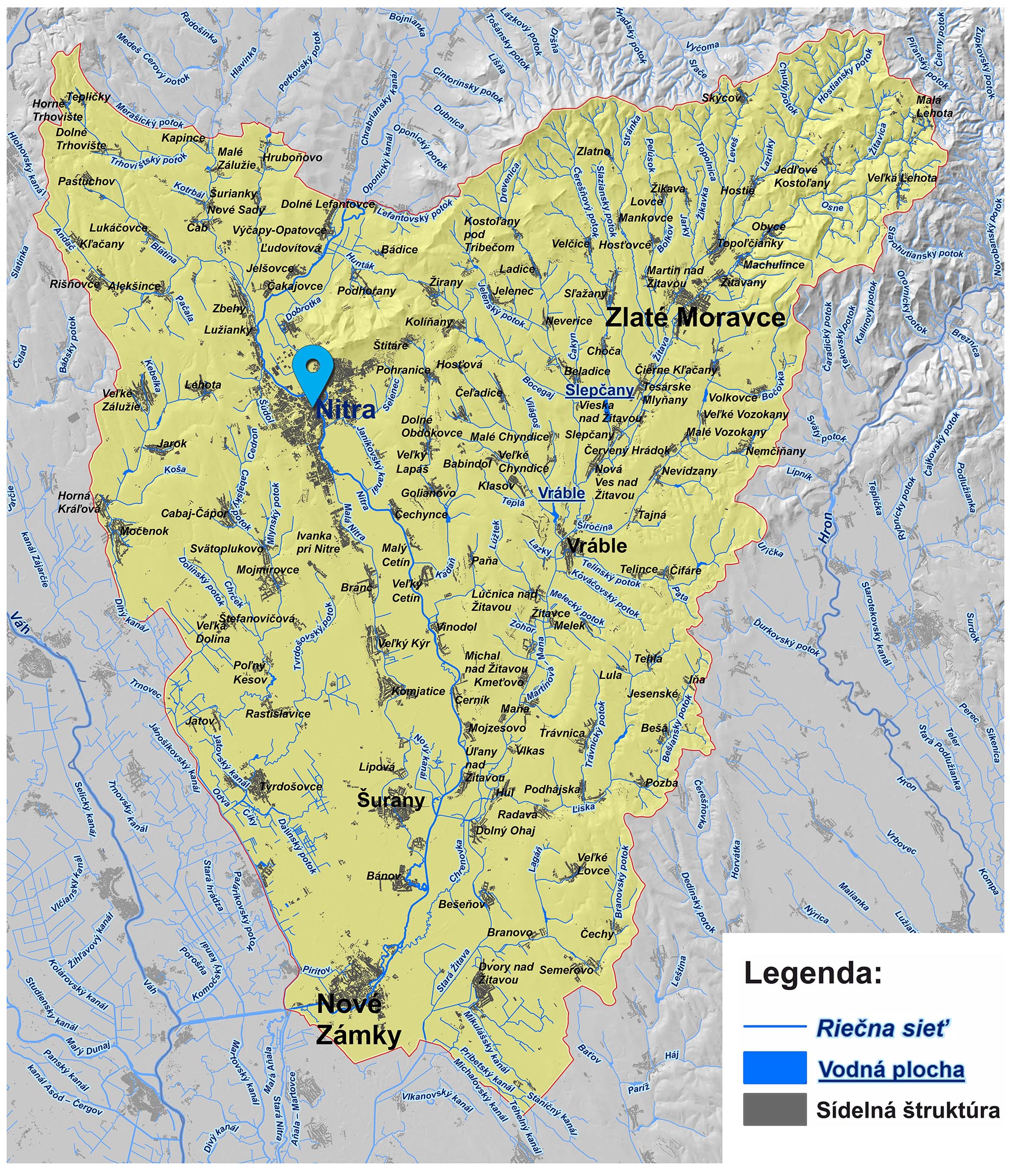 mapa správy povodia dolnej Nitry Nitra