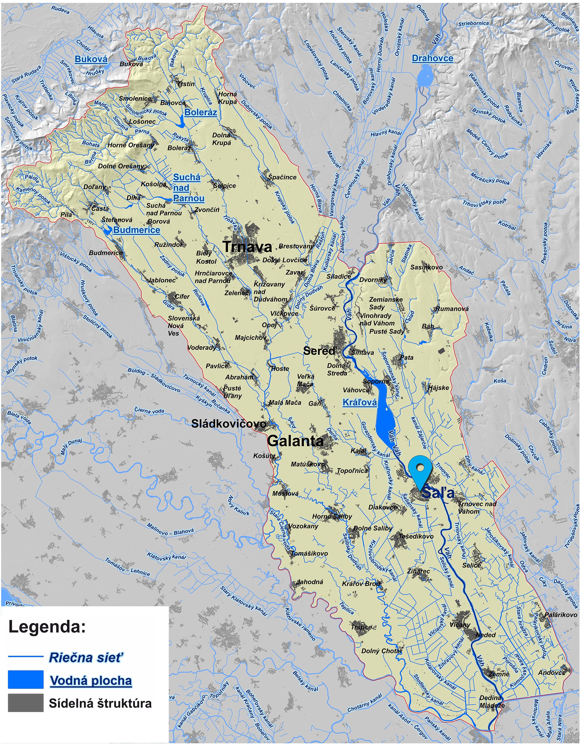 mapa správy povodia dolného Váhu Šaľa