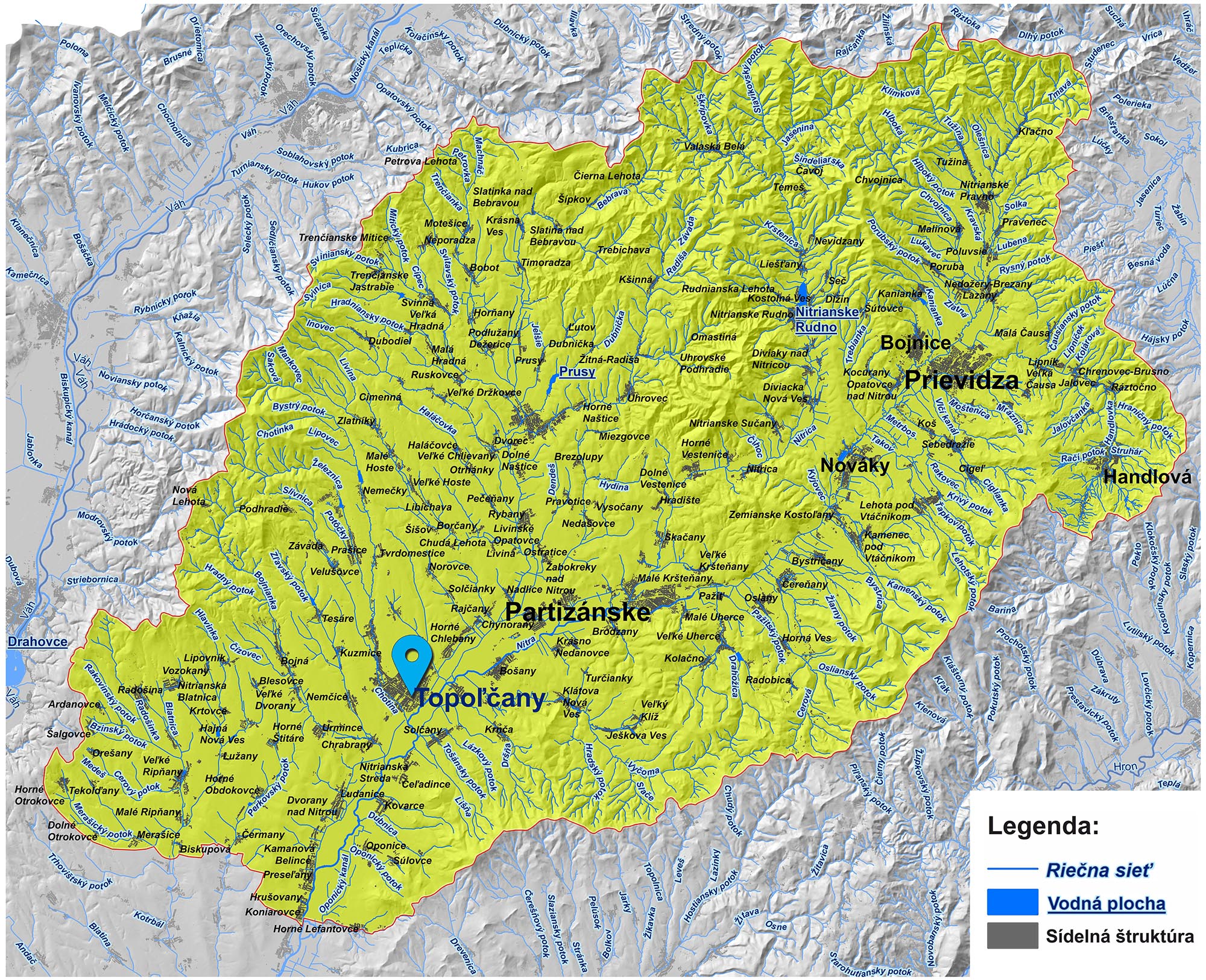 mapa správy povodia hornej Nitry Topoľčany